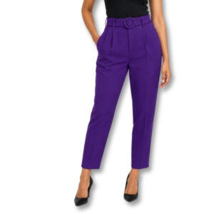 Purple Tailored Trousers with Belt – Size 32