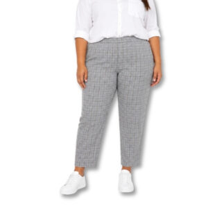 Grey Check Elastic Waist Ankle-Length Trousers – Size 38/14