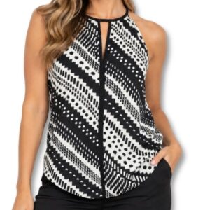 Contempo Black & White Geometric Print Sleeveless Top – Size 14