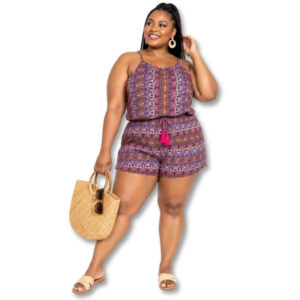 Multicolour Patterned Sleeveless Playsuit with Tie Detail - Size XL