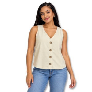 Emery Rose Cream Sleeveless Top - Size S
