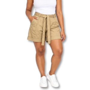 Khaki Cotton Shorts with Tie Belt - Size 12/36