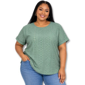 Sage Green Eyelet Short Sleeve Top - Size 3XL