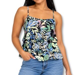 Floral Print Spaghetti Strap Peplum Top - Size XS