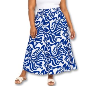 Blue & White Abstract Print Midi Skirt – Size L