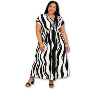 Black & White Wavy Stripe Midi Dress – Size XL