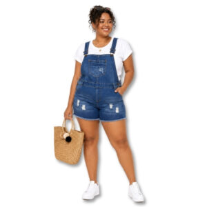 Blue Denim Dungaree Shorts – Size L