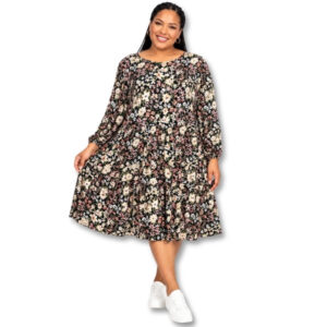Woolworths Black Floral Long Sleeve Dress – Size 14