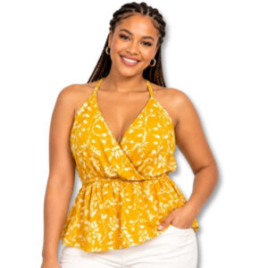 Golden Yellow Floral Cross Back Top – Size 36