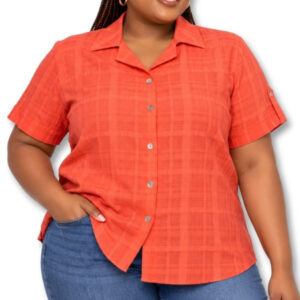 Woolworths Coral Orange Check Short Sleeve Shirt – Size 20