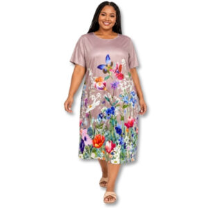 Emery Rose Mauve Floral Short Sleeve Shift Dress - Size 3XL
