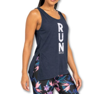 Blue Grey Run Graphic Sleeveless Tank Top – Size XS