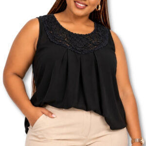 Miladys Black Sleeveless Top with Lace Detail Collar - Size 14