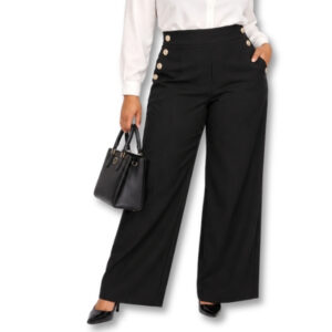 Truworths Black Wide-Leg Pants with Gold Button Detail - Size 38
