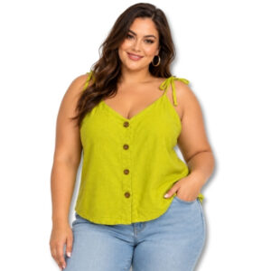 Lime Green Button-Front Cami Top – Size XXL