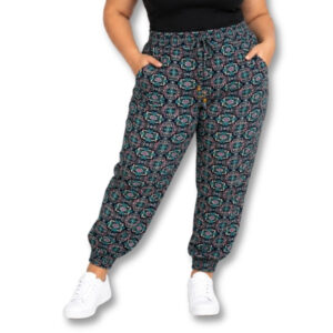 Navy & Teal Geometric Print Jogger Pants – Size XXL