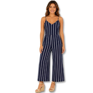 Forever 21 Navy & White Striped Wide-Leg Jumpsuit – Size S