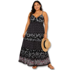 Jeep Black Paisley Print Tiered Maxi Dress - Size 40