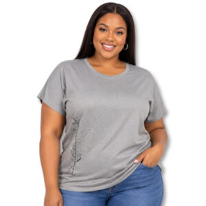 Grey Embellished T-Shirt – Size 2XL
