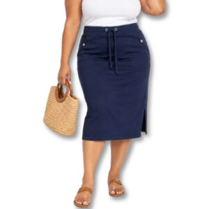 Hey Betty Navy Blue Drawstring Midi Skirt – Size 38
