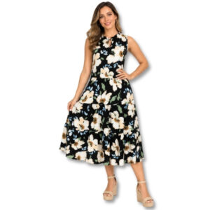 Rage Black Floral Tiered Midi Dress – Size S