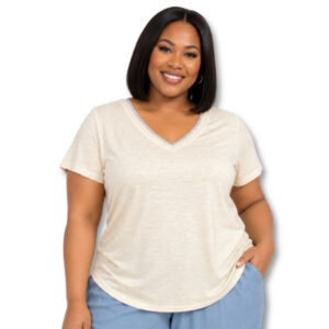 Woolworths Cream V-Neck T-Shirt – Size XL