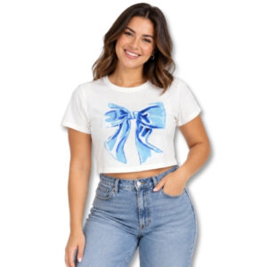 White Bow Graphic Cropped Tee – Size M