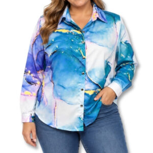 Abstract Blue & Pink Watercolour Print Shirt - Size L