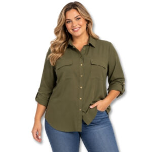 Primark Olive Green Utility Shirt with Double Chest Pockets – Size 14