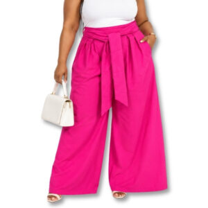 Hot Pink Wide-Leg Pants with Wrap Tie Waist – Size 3XL