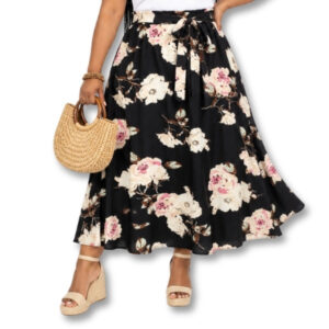 Black Floral Midi Skirt – Size L