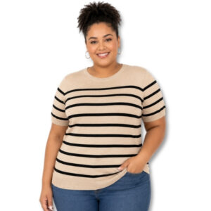 Beige & Black Striped Knit Top – Size XL