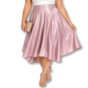 Emily Moon Pink Metallic Midi Skirt with Tie Waist – Size 44
