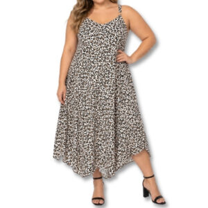 Leopard Print Sleeveless Midi Dress – Size XL