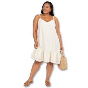 Cream Linen-Style Strappy Tiered Dress – Size L