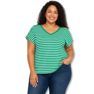 Woolworths Green & White Striped V-Neck Top – Size L