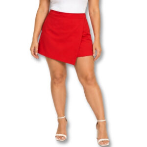 Red Asymmetric Skort with Wrap Overlay – Size 12