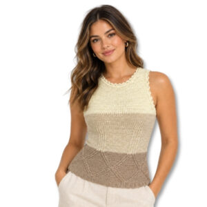 Cream & Taupe Crochet Sleeveless Top – Size S