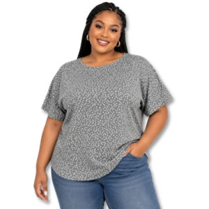 Foschini Grey & White Polka Dot Short Sleeve Top – Size XXL