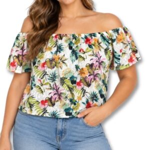 Free 2 B U Tropical Floral Off-Shoulder Blouse – Size 10