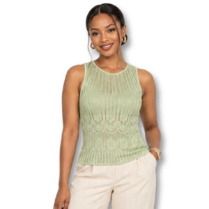 Milady’s Pale Sage Green Textured Sleeveless Top – Size S
