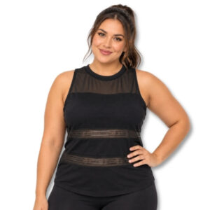Black Mesh Panel Sleeveless Active Top – Size 14