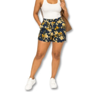 Mango Navy Blue Floral Print Tailored Shorts – Size M