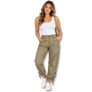 Khaki Cotton Cargo Pants with Utility Pockets – Size 36