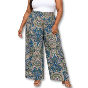 Blue Paisley Print Wide-Leg Trousers - Size 2XL