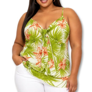 Contempo Tropical Palm & Floral Print Cami Top - Size 14