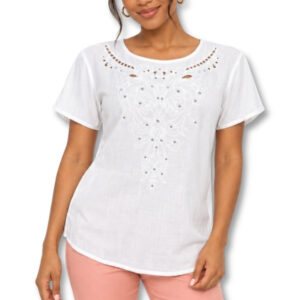 Miladys White Embroidered Short Sleeve Top - Size 8/32