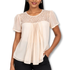 Milady’s Soft Pech Lace Yoke Blouse with Pleated Front – Size 8/32