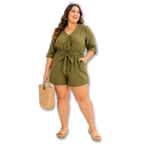 Olive Green Tie-Waist Romper – Size XXL