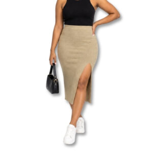 Cotton On Beige Knit Midi Skirt with Side Slit – Size XS